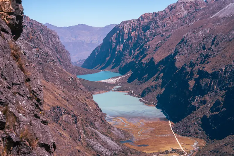 The Llanganuco lakes seen from above the valley